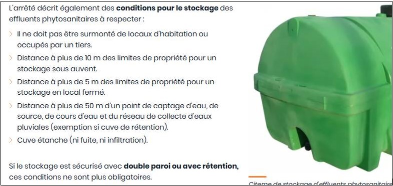 Extrait site matevi stockage des effluents phytosanitaires