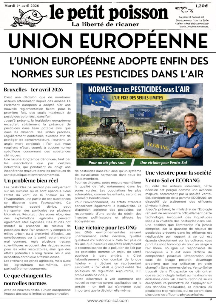 Article de presse - l'union européenne impose des normes sur les pesticides dans l'air